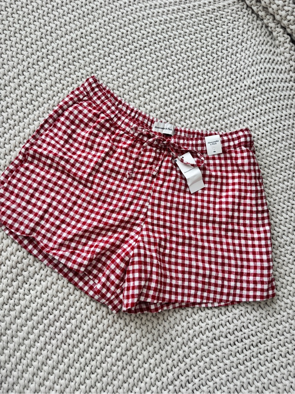 Abercrombie & Fitch Red and White Gingham High-Waist Shorts